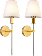 Wall Sconces Sets of 2, Bathroom Vanity Sconces Wall Lighting with White Fabric Shades, Retro Industrial Wall Lamps, Wall Lights Suitable for Bedroom Living Room Kitchen - Grand Goldman