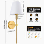 Wall Sconces Sets of 2, Bathroom Vanity Sconces Wall Lighting with White Fabric Shades, Retro Industrial Wall Lamps, Wall Lights Suitable for Bedroom Living Room Kitchen - Grand Goldman