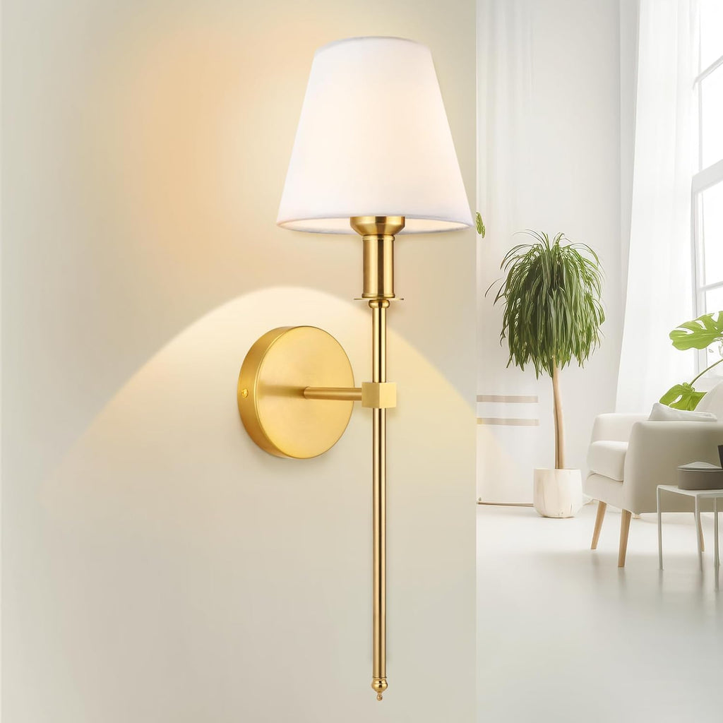 Wall Sconces Sets of 2, Bathroom Vanity Sconces Wall Lighting with White Fabric Shades, Retro Industrial Wall Lamps, Wall Lights Suitable for Bedroom Living Room Kitchen - Grand Goldman