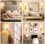 Wall Sconces Sets of 2, Bathroom Vanity Sconces Wall Lighting with White Fabric Shades, Retro Industrial Wall Lamps, Wall Lights Suitable for Bedroom Living Room Kitchen - Grand Goldman