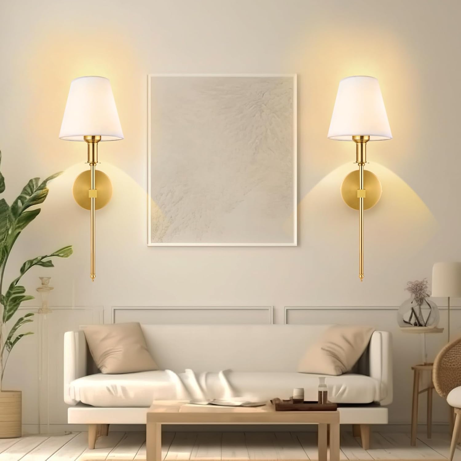 Wall Sconces Sets of 2, Bathroom Vanity Sconces Wall Lighting with White Fabric Shades, Retro Industrial Wall Lamps, Wall Lights Suitable for Bedroom Living Room Kitchen - Grand Goldman