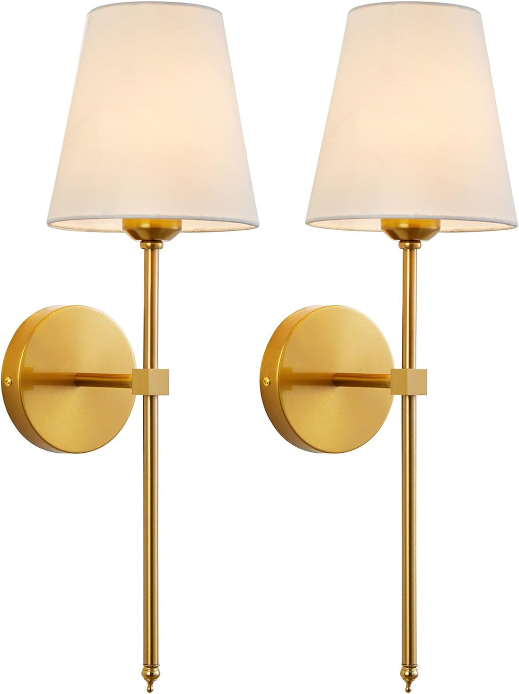 Wall Sconces Sets of 2, Retro Industrial Wall Lamps, Bathroom Vanity Sconces Wall Lighting with White Fabric Shade, Suitable for Bedroom Living Room Corridor Kitchen - Grand Goldman