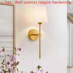 Wall Sconces Sets of 2, Retro Industrial Wall Lamps, Bathroom Vanity Sconces Wall Lighting with White Fabric Shade, Suitable for Bedroom Living Room Corridor Kitchen - Grand Goldman