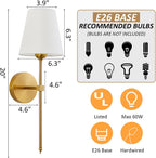 Wall Sconces Sets of 2, Retro Industrial Wall Lamps, Bathroom Vanity Sconces Wall Lighting with White Fabric Shade, Suitable for Bedroom Living Room Corridor Kitchen - Grand Goldman