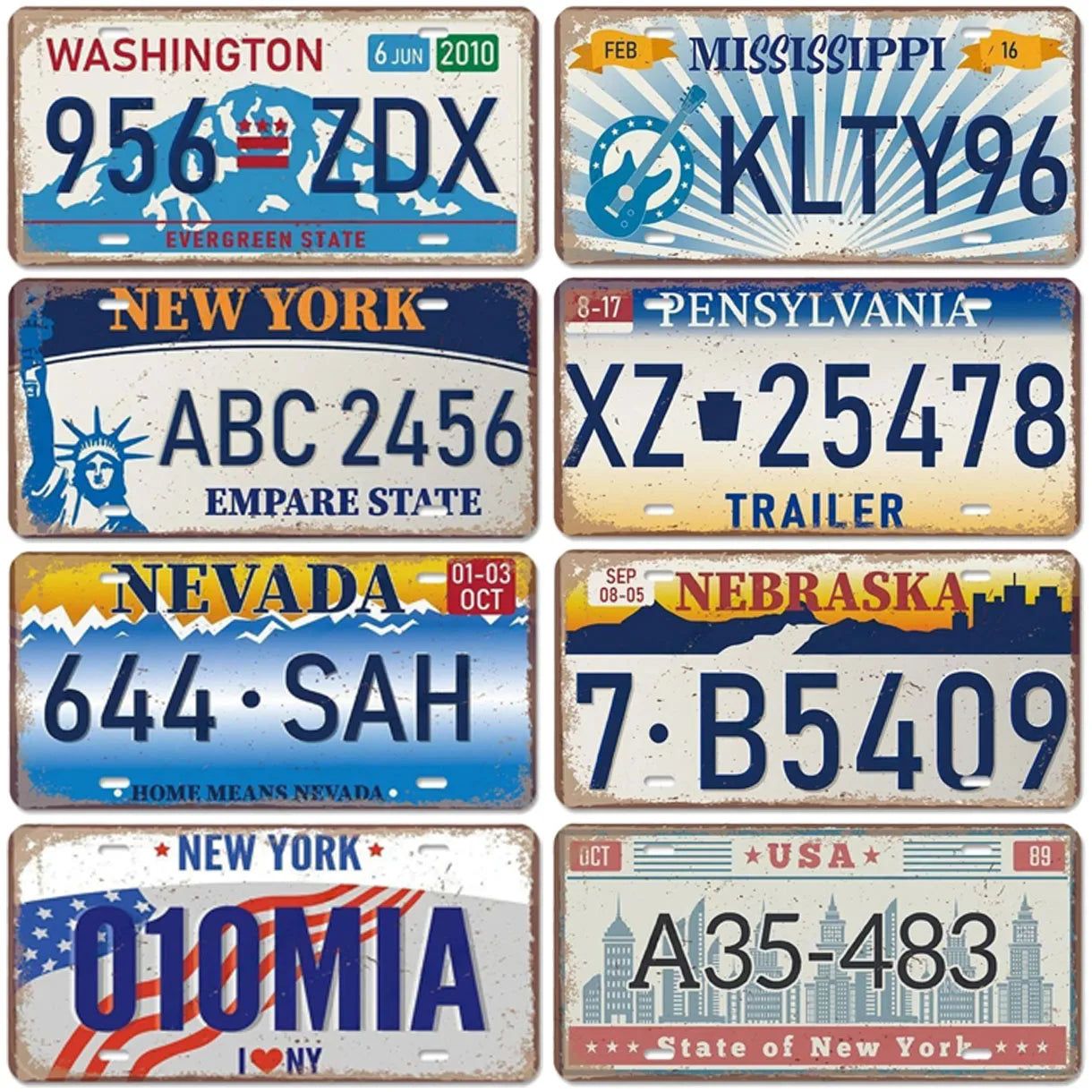 Washington New York Nevada Metal Tin Signs Vintage Plaque Auto License Plate Embossed Tag Garage Bars Pubs Clubs Home Wall Decor - Grand Goldman