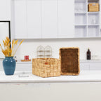 Water Hyacinth Large Wicker Baskets, Set of 3, Handwoven Storage Organizer, 14.2x10.2x8.7H Inches - Durable Rectangular Basket for Shelf Storage, Ideal for Home and Pantry - Grand Goldman