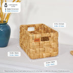Water Hyacinth Large Wicker Baskets, Set of 3, Handwoven Storage Organizer, 14.2x10.2x8.7H Inches - Durable Rectangular Basket for Shelf Storage, Ideal for Home and Pantry - Grand Goldman