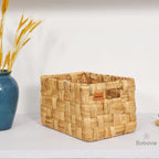 Water Hyacinth Large Wicker Baskets, Set of 3, Handwoven Storage Organizer, 14.2x10.2x8.7H Inches - Durable Rectangular Basket for Shelf Storage, Ideal for Home and Pantry - Grand Goldman
