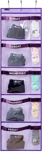 Weekly Kids Clothes Organizer Day of Week School Clothing Storage Monday to Friday Hanging Closet Organizer (Purple) - Grand Goldman