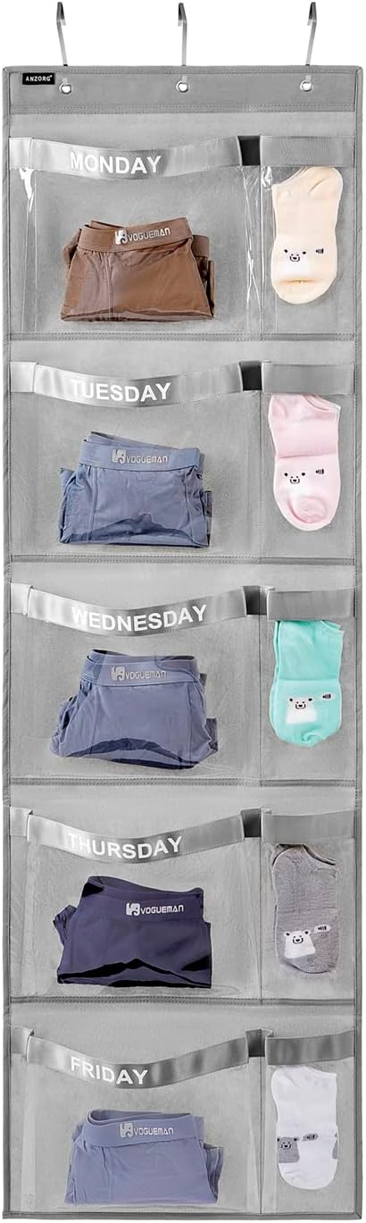 Weekly Kids Clothes Organizer Day of Week School Clothing Storage Monday to Friday Hanging Closet Organizer (Purple) - Grand Goldman