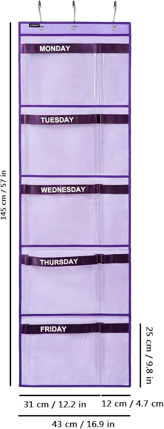 Weekly Kids Clothes Organizer Day of Week School Clothing Storage Monday to Friday Hanging Closet Organizer (Purple) - Grand Goldman