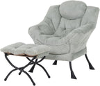 Welnow Lazy Chair with Ottoman, Modern Lounge Accent Chair with Armrests and a Side Pocket, Leisure Sofa Chair Set, Reading Chair with Footrest for Small Space, Corner Chair, Plush Grey - Grand Goldman