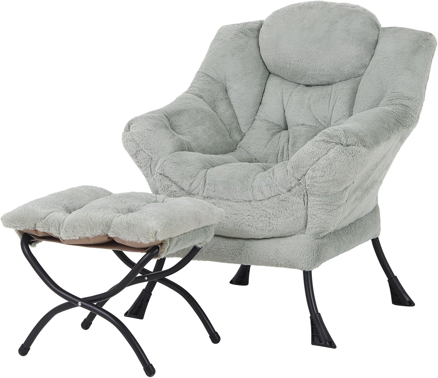 Welnow Lazy Chair with Ottoman, Modern Lounge Accent Chair with Armrests and a Side Pocket, Leisure Sofa Chair Set, Reading Chair with Footrest for Small Space, Corner Chair, Plush Grey - Grand Goldman