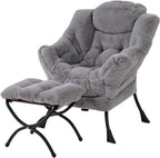 Welnow Lazy Chair with Ottoman, Modern Lounge Accent Chair with Armrests and a Side Pocket, Leisure Sofa Chair Set, Reading Chair with Footrest for Small Space, Corner Chair, Plush Grey - Grand Goldman