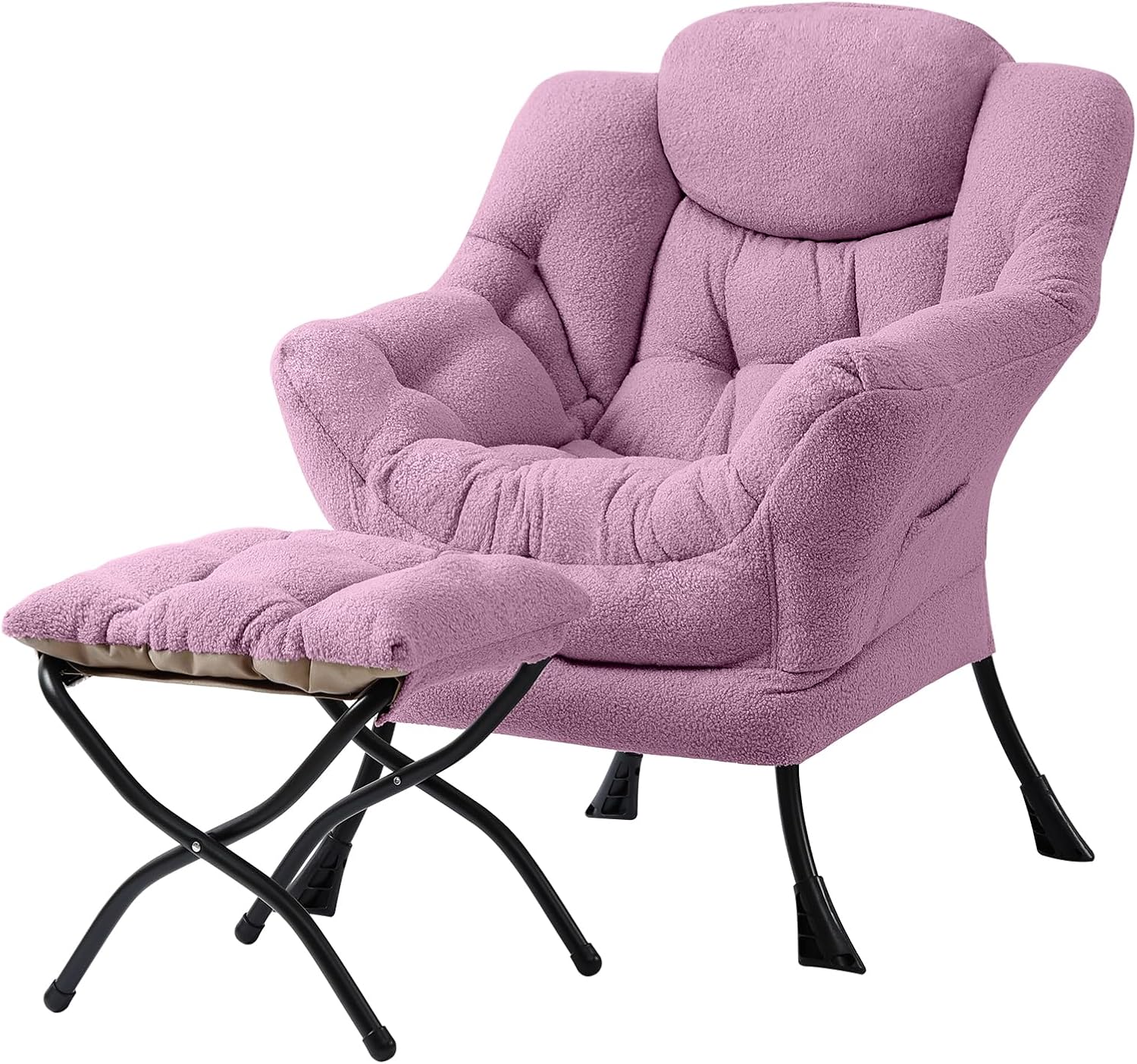 Welnow Lazy Chair with Ottoman, Modern Lounge Accent Chair with Armrests and a Side Pocket, Leisure Sofa Chair Set, Reading Chair with Footrest for Small Space, Corner Chair, Plush Grey - Grand Goldman