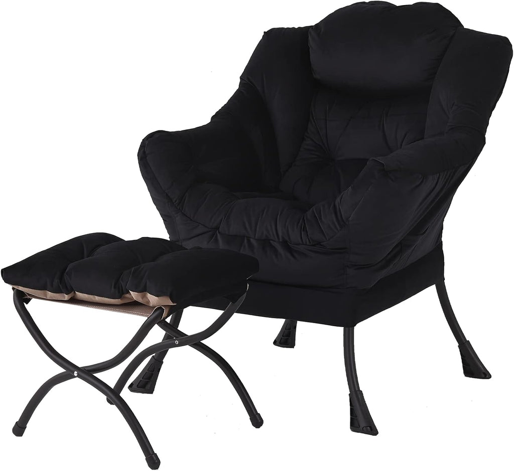 Welnow Lazy Chair with Ottoman, Modern Lounge Accent Chair with Armrests and a Side Pocket, Leisure Sofa Chair Set, Reading Chair with Footrest for Small Space, Corner Chair, Plush Grey - Grand Goldman