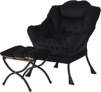 Welnow Lazy Chair with Ottoman, Modern Lounge Accent Chair with Armrests and a Side Pocket, Leisure Sofa Chair Set, Reading Chair with Footrest for Small Space, Corner Chair, Plush Grey - Grand Goldman