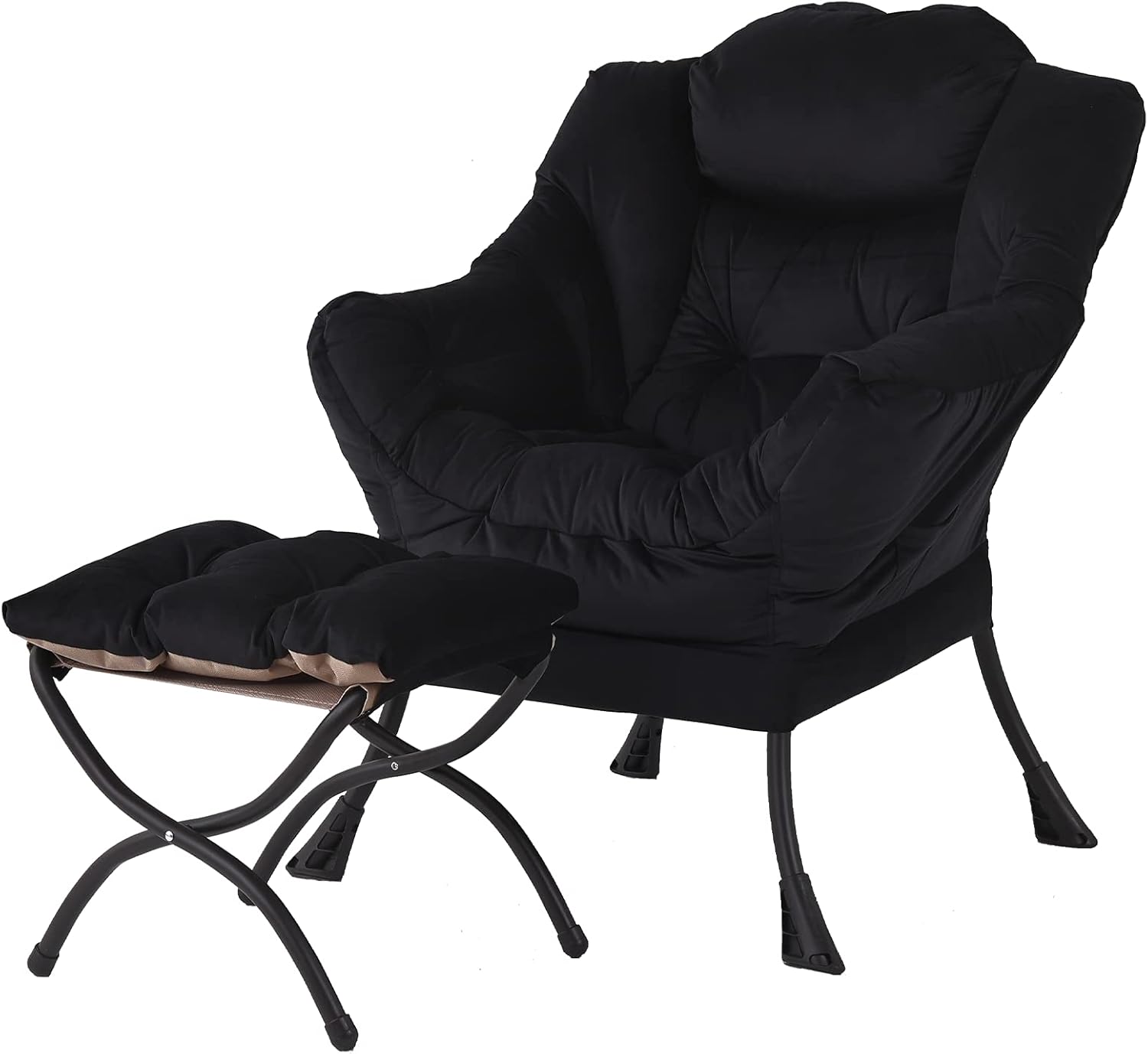 Welnow Lazy Chair with Ottoman, Modern Lounge Accent Chair with Armrests and a Side Pocket, Leisure Sofa Chair Set, Reading Chair with Footrest for Small Space, Corner Chair, Plush Grey - Grand Goldman