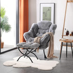 Welnow Lazy Chair with Ottoman, Modern Lounge Accent Chair with Armrests and a Side Pocket, Leisure Sofa Chair Set, Reading Chair with Footrest for Small Space, Corner Chair, Plush Grey - Grand Goldman