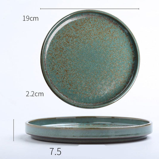 Western Plate Retro Tableware Household Creative Japanese-style Plate Personality Handmade Ceramic Stoneware Dish Soup Plate - Grand Goldman