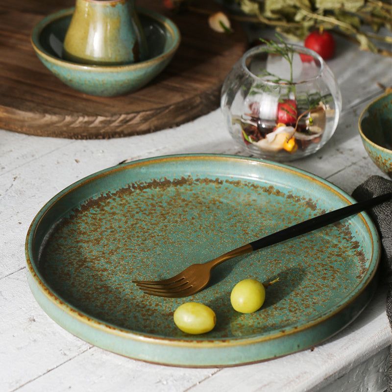 Western Plate Retro Tableware Household Creative Japanese-style Plate Personality Handmade Ceramic Stoneware Dish Soup Plate - Grand Goldman