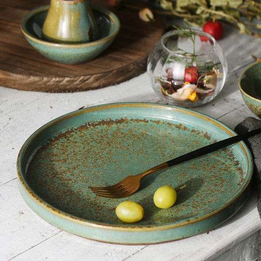 Western Plate Retro Tableware Household Creative Japanese-style Plate Personality Handmade Ceramic Stoneware Dish Soup Plate - Grand Goldman