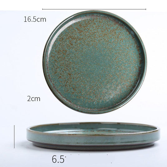 Western Plate Retro Tableware Household Creative Japanese-style Plate Personality Handmade Ceramic Stoneware Dish Soup Plate - Grand Goldman