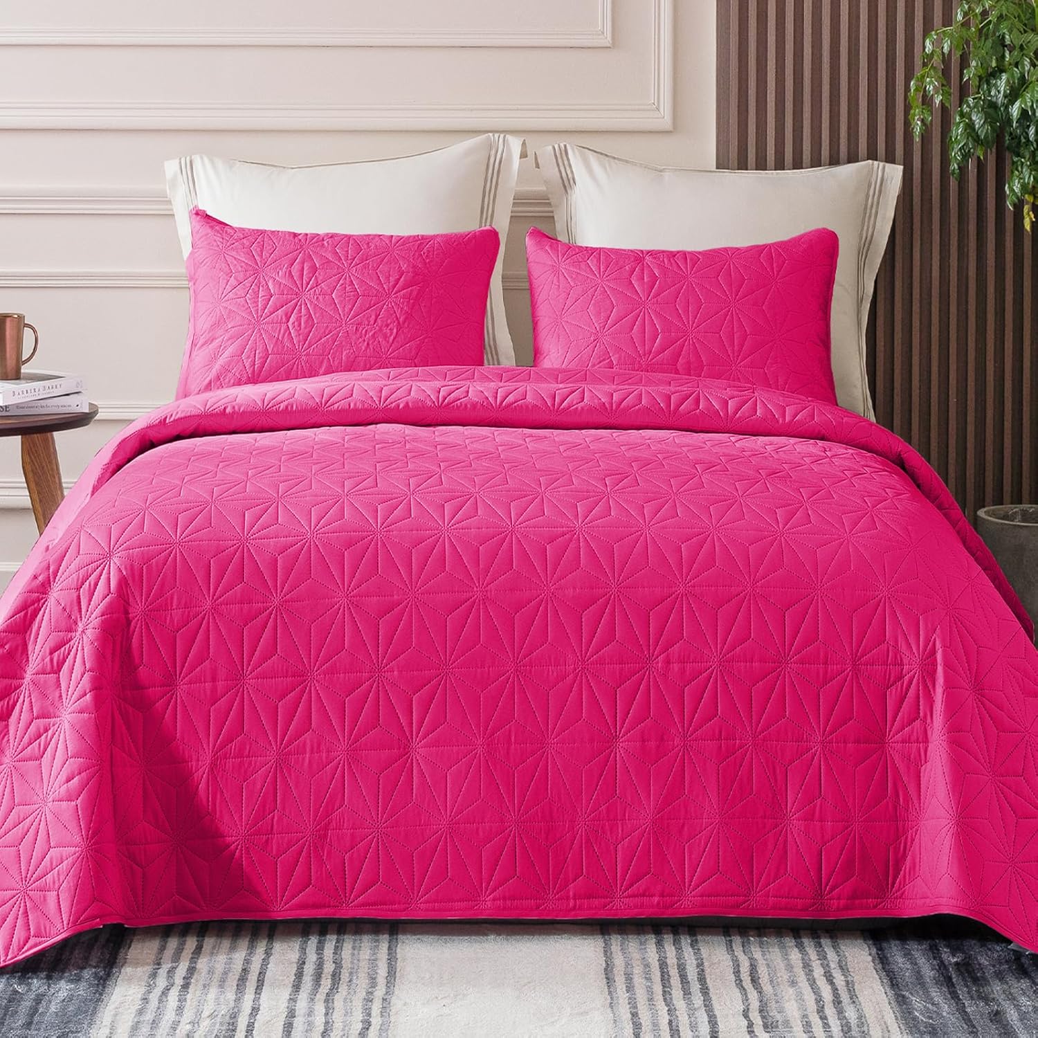 Whale Flotilla Queen Size Quilt Bedding Set, Soft Purple Queen/Full Quilts Bedspreads for All Seasons, Lightweight Geometric Star Pattern Coverlets - 3 Pieces(1 Quilt, 2 Pillow Shams) - Grand Goldman