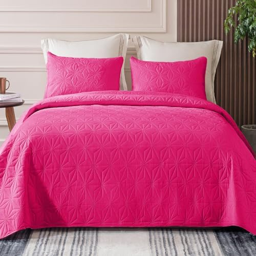 Whale Flotilla Queen Size Quilt Bedding Set, Soft Purple Queen/Full Quilts Bedspreads for All Seasons, Lightweight Geometric Star Pattern Coverlets - 3 Pieces(1 Quilt, 2 Pillow Shams) - Grand Goldman