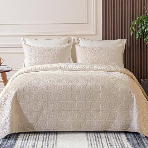 Whale Flotilla Queen Size Quilt Bedding Set, Soft Purple Queen/Full Quilts Bedspreads for All Seasons, Lightweight Geometric Star Pattern Coverlets - 3 Pieces(1 Quilt, 2 Pillow Shams) - Grand Goldman