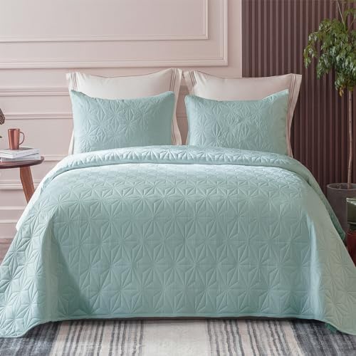 Whale Flotilla Queen Size Quilt Bedding Set, Soft Purple Queen/Full Quilts Bedspreads for All Seasons, Lightweight Geometric Star Pattern Coverlets - 3 Pieces(1 Quilt, 2 Pillow Shams) - Grand Goldman