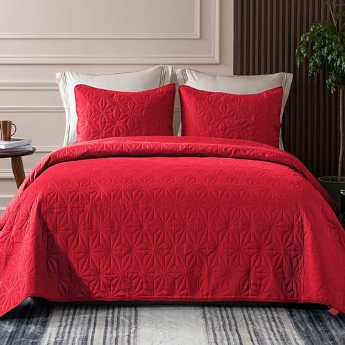 Whale Flotilla Queen Size Quilt Bedding Set, Soft Purple Queen/Full Quilts Bedspreads for All Seasons, Lightweight Geometric Star Pattern Coverlets - 3 Pieces(1 Quilt, 2 Pillow Shams) - Grand Goldman