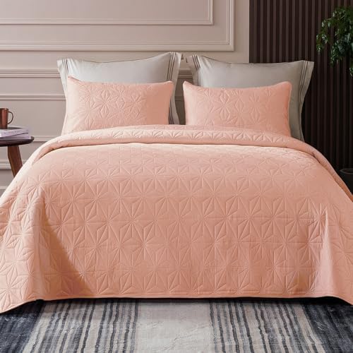 Whale Flotilla Queen Size Quilt Bedding Set, Soft Purple Queen/Full Quilts Bedspreads for All Seasons, Lightweight Geometric Star Pattern Coverlets - 3 Pieces(1 Quilt, 2 Pillow Shams) - Grand Goldman
