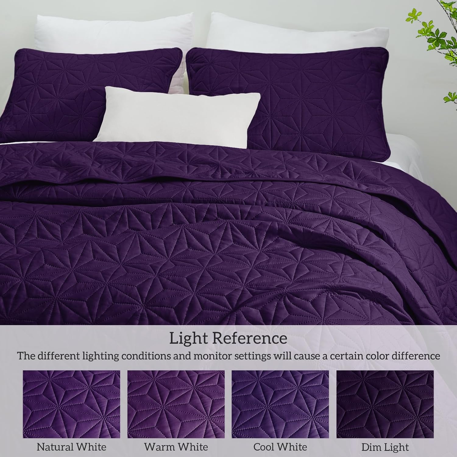 Whale Flotilla Queen Size Quilt Bedding Set, Soft Purple Queen/Full Quilts Bedspreads for All Seasons, Lightweight Geometric Star Pattern Coverlets - 3 Pieces(1 Quilt, 2 Pillow Shams) - Grand Goldman