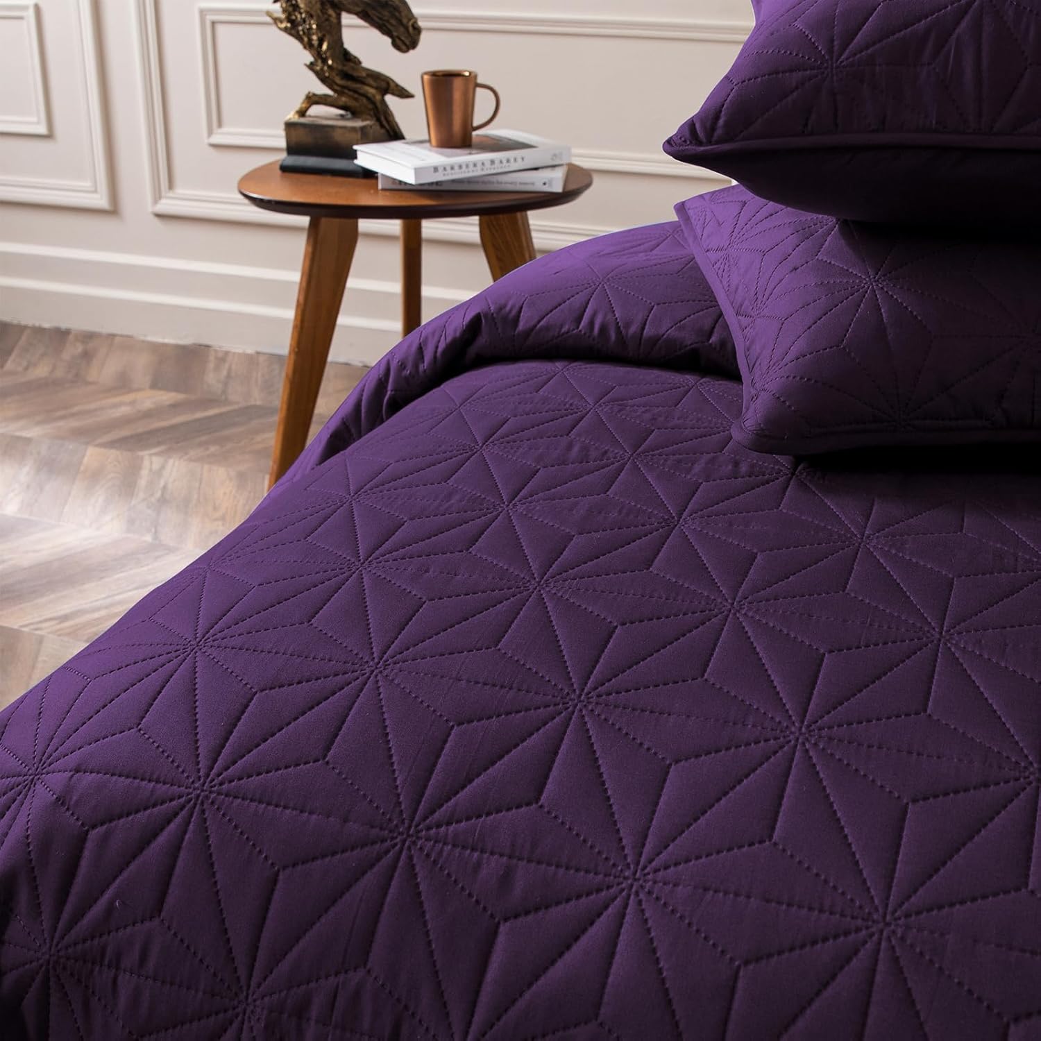 Whale Flotilla Queen Size Quilt Bedding Set, Soft Purple Queen/Full Quilts Bedspreads for All Seasons, Lightweight Geometric Star Pattern Coverlets - 3 Pieces(1 Quilt, 2 Pillow Shams) - Grand Goldman
