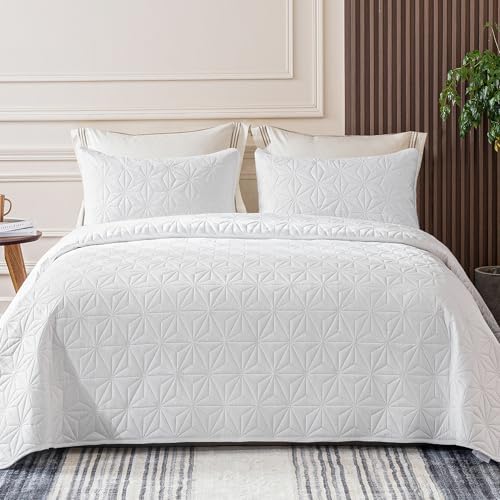 Whale Flotilla Queen Size Quilt Bedding Set, Soft Purple Queen/Full Quilts Bedspreads for All Seasons, Lightweight Geometric Star Pattern Coverlets - 3 Pieces(1 Quilt, 2 Pillow Shams) - Grand Goldman