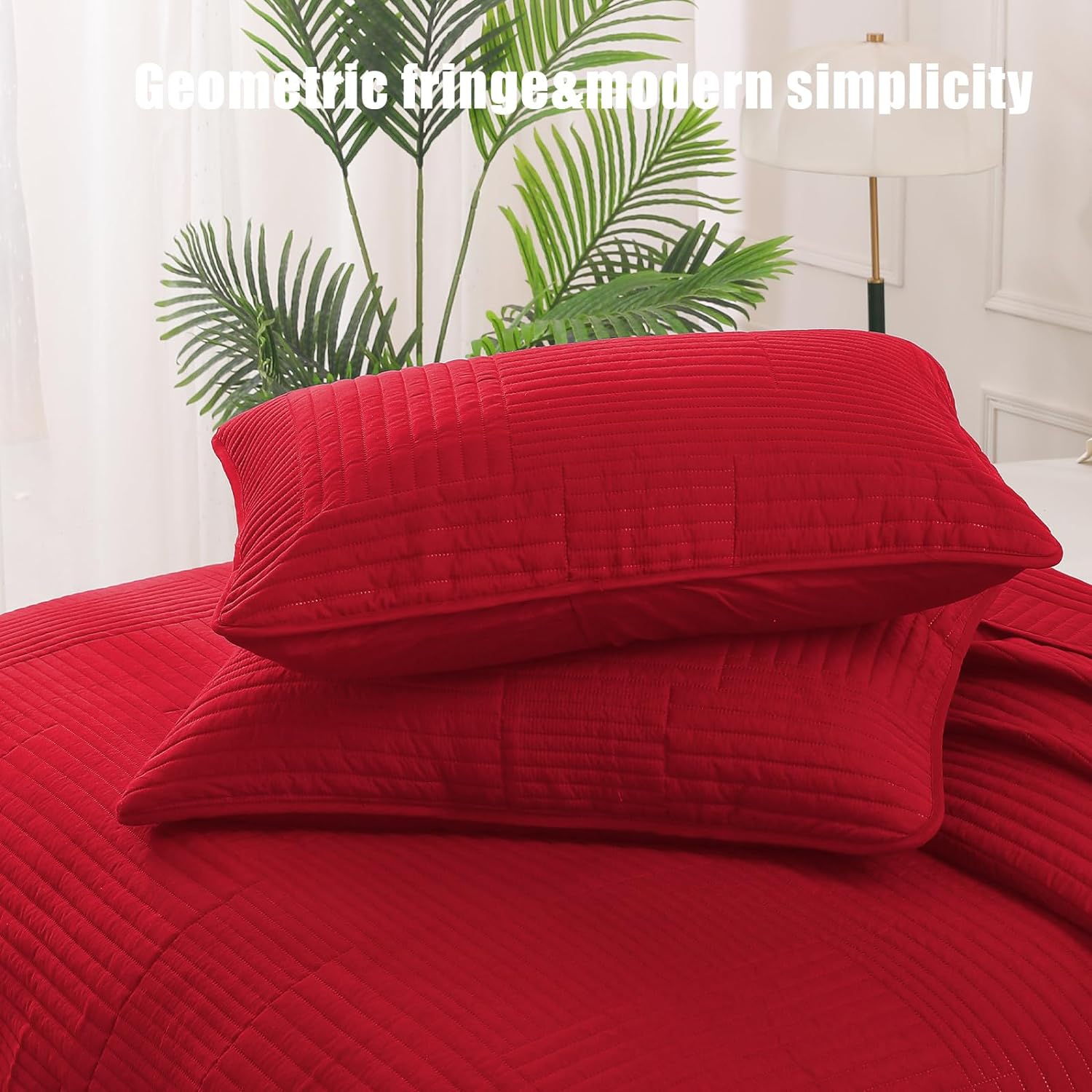 Whale Flotilla Ultra Soft Queen Quilt Bedding Set, Lightweight Fall Red Quilts Bedspreads Full Size, Ultrasonic Geometric Coverlet Bed Cover for All Seasons (1 Quilt, 2 Pillow Shams) - Grand Goldman