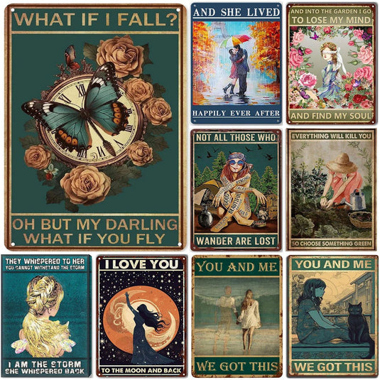 What if I Fall But My Darling What if You Fly Metal Tin Signs Wall Decor for Home Garden Bars Cafe Clubs Retro Posters Plaque - Grand Goldman