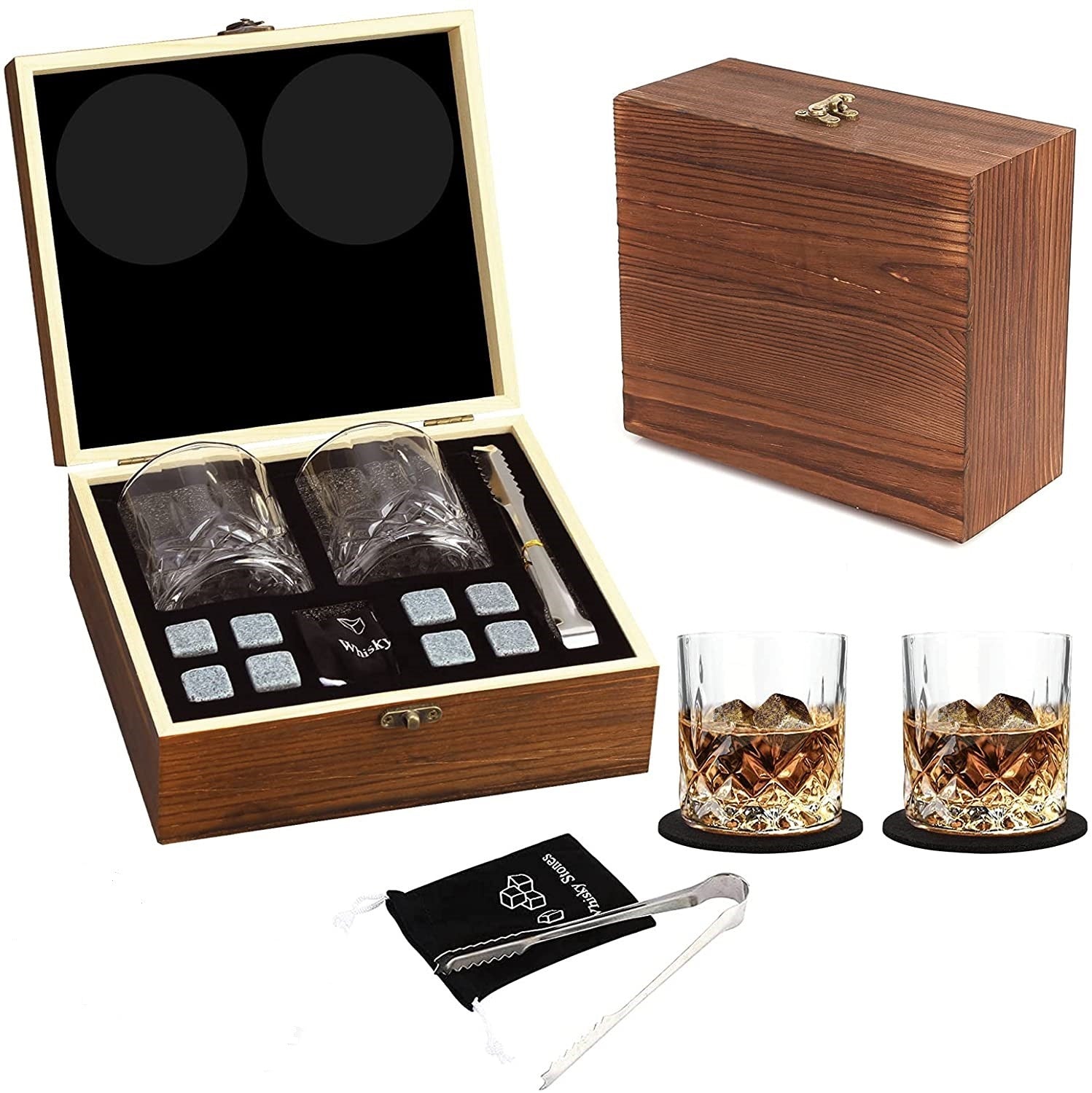 Whisky Stone Whisky Stones Glass Wooden Gift Box - Grand Goldman