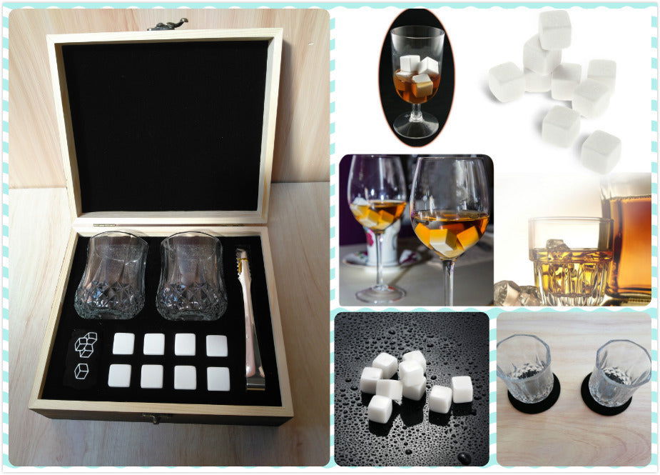 Whisky Stone Whisky Stones Glass Wooden Gift Box - Grand Goldman