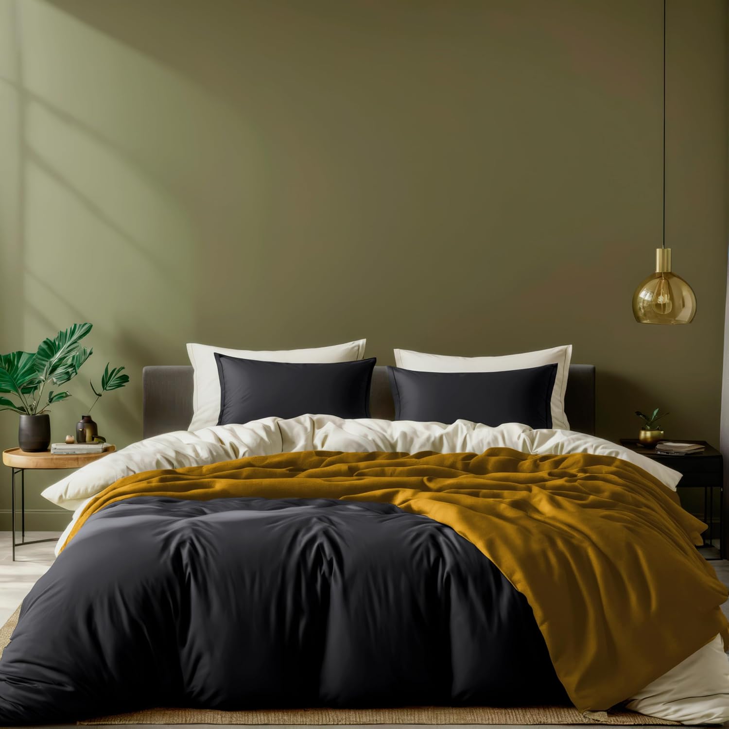 White Classic Dark Green Duvet Cover King Size, Microfiber Duvet Cover with Zipper, Duvet Cover Set with 2 Pillow Shams, Luxury Soft Comforter Cover King Size, 104 x 90 | Comforter Not Included - Grand Goldman