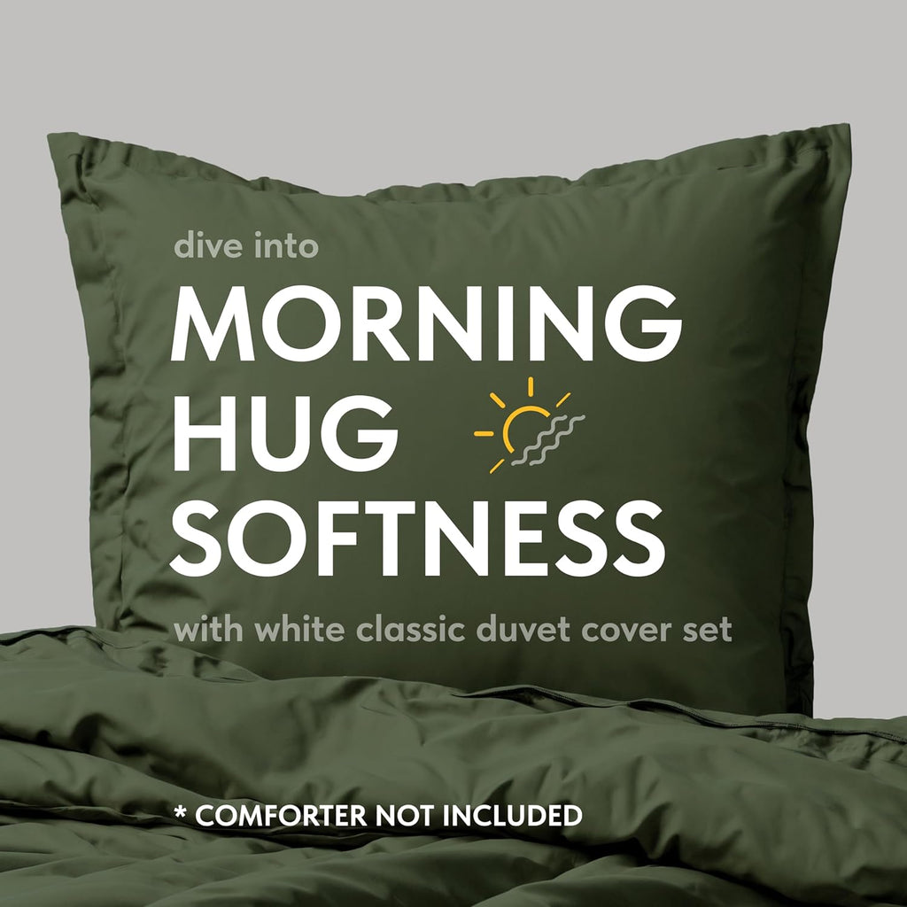 White Classic Dark Green Duvet Cover King Size, Microfiber Duvet Cover with Zipper, Duvet Cover Set with 2 Pillow Shams, Luxury Soft Comforter Cover King Size, 104 x 90 | Comforter Not Included - Grand Goldman