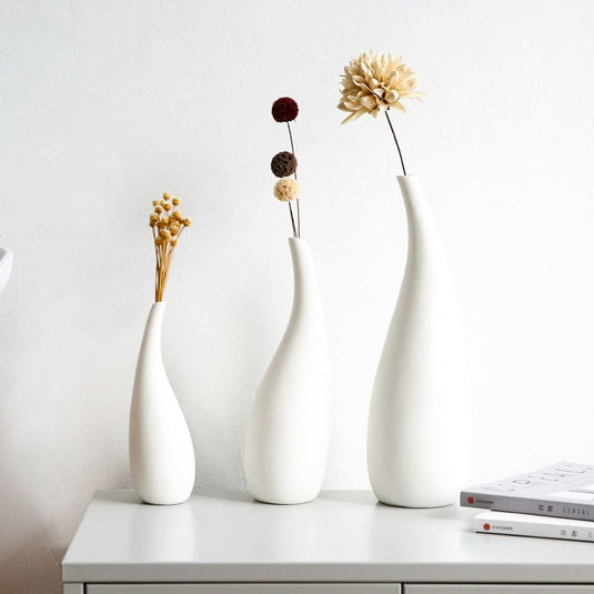 White Water Drop Vase Simple Modern Model Room Ceramic Dried Flower Flower Ornaments - Grand Goldman