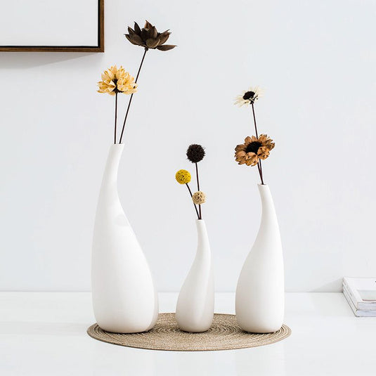 White Water Drop Vase Simple Modern Model Room Ceramic Dried Flower Flower Ornaments - Grand Goldman