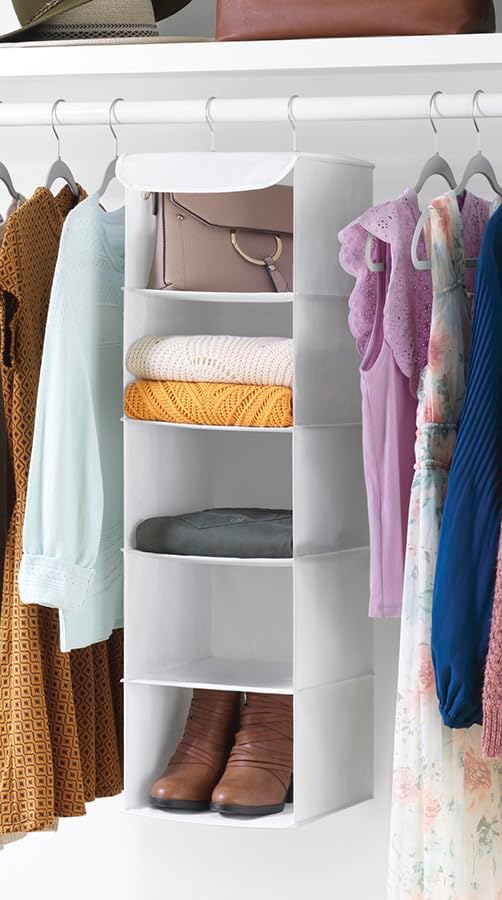 Whitmor 5 Section Closet Organizer - Hanging Shelves with Sturdy Metal Frame - Grand Goldman