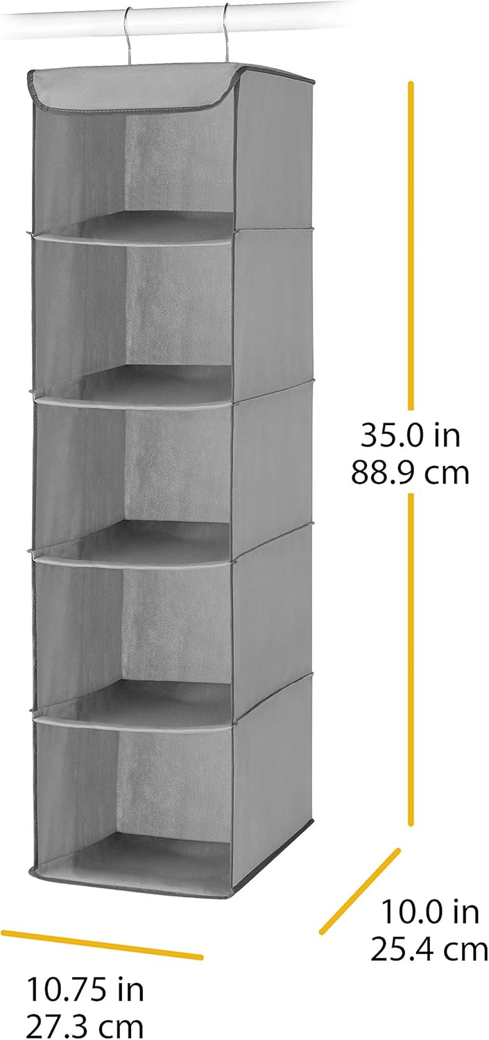 Whitmor 5 Section Closet Organizer - Hanging Shelves with Sturdy Metal Frame - Grand Goldman