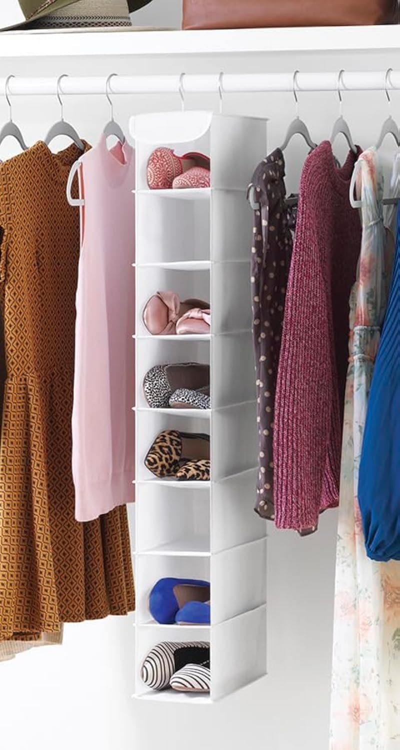 Whitmor Hanging Shoe Organizer, 8 Shelves-Hanging Closet Organizer, Hanging Shoe Rack for Small Closet, Hanging Shelves for Storage Shoes Clothes 11.5" D x 5.5" W x 41" H, Black - Grand Goldman