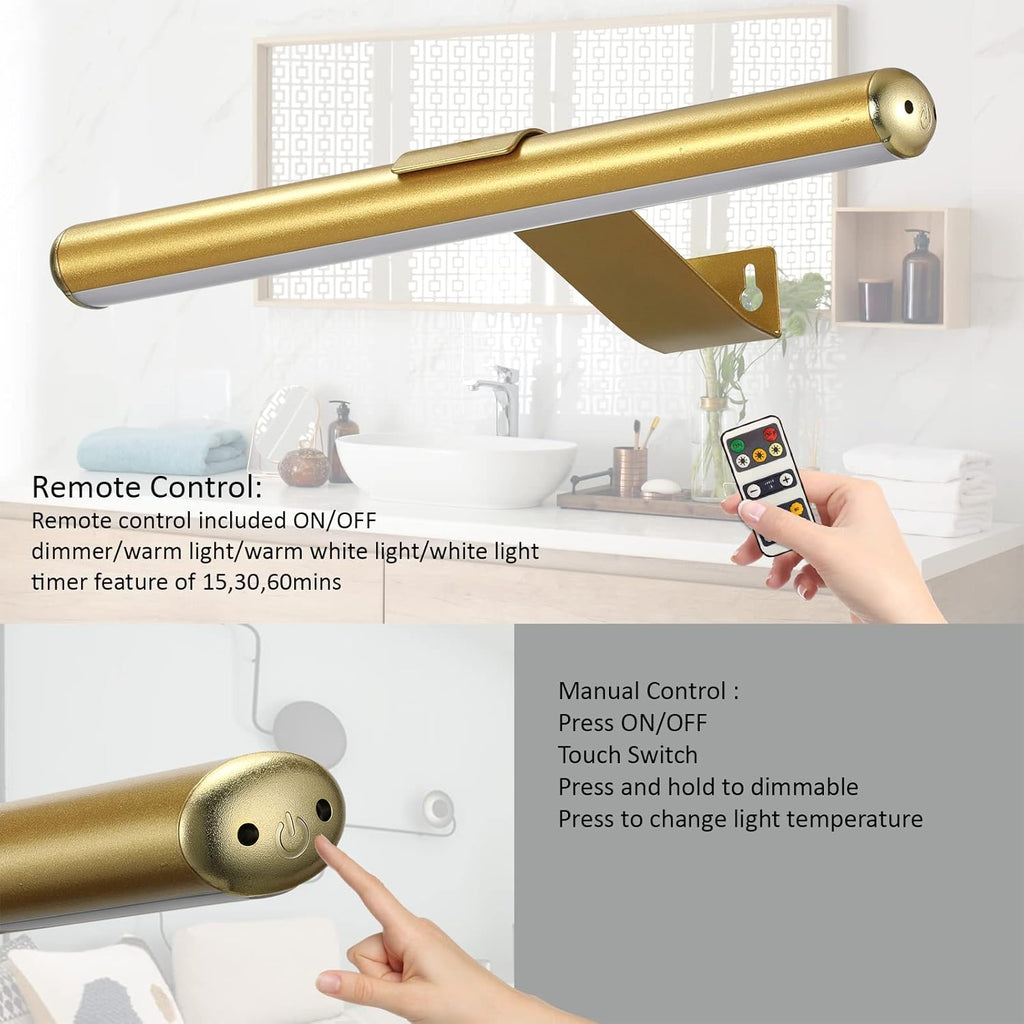 Wireless Picture Light Battery Operated,Rechargeable Painting Light with Remote Control, Metal Art Light Display Lamp,3 Modes,Dimmable Dartboard Light with Timer for Frame Gallery,300LM, Gold - Grand Goldman