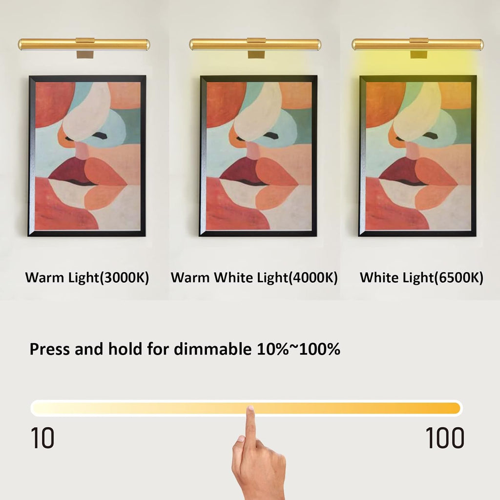 Wireless Picture Light Battery Operated,Rechargeable Painting Light with Remote Control, Metal Art Light Display Lamp,3 Modes,Dimmable Dartboard Light with Timer for Frame Gallery,300LM, Gold - Grand Goldman