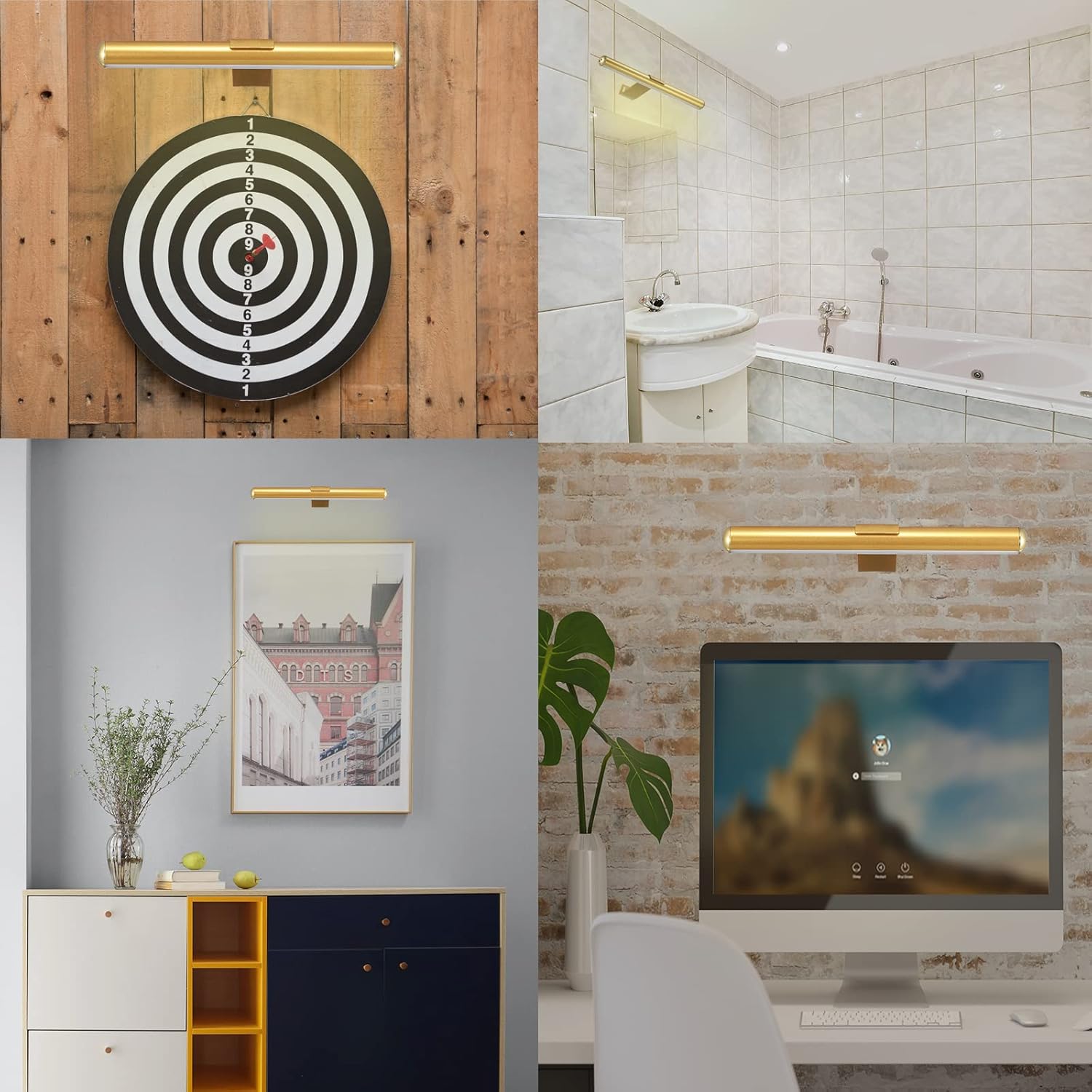 Wireless Picture Light Battery Operated,Rechargeable Painting Light with Remote Control, Metal Art Light Display Lamp,3 Modes,Dimmable Dartboard Light with Timer for Frame Gallery,300LM, Gold - Grand Goldman